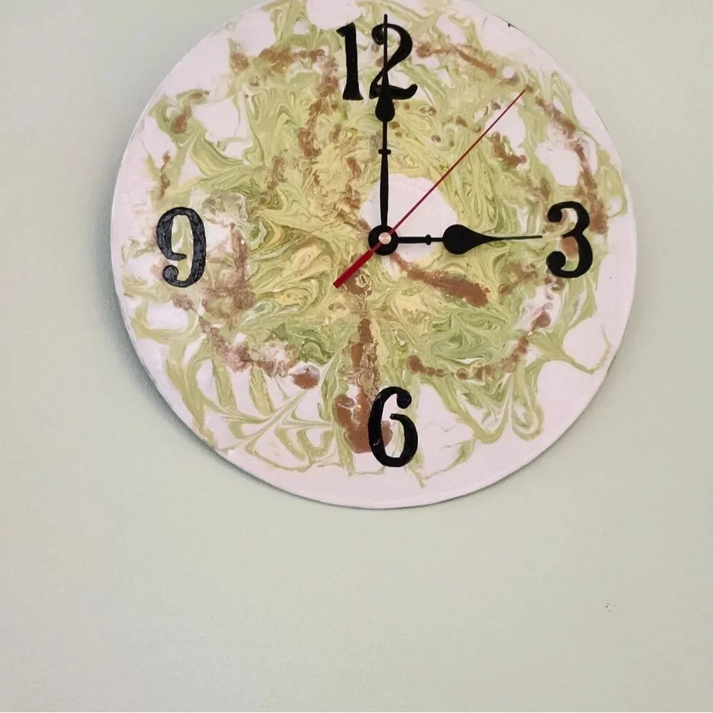 Hand Crafted Abstract Hanging Wall Clock Analog  Vinyl Record Fluid Art Decor